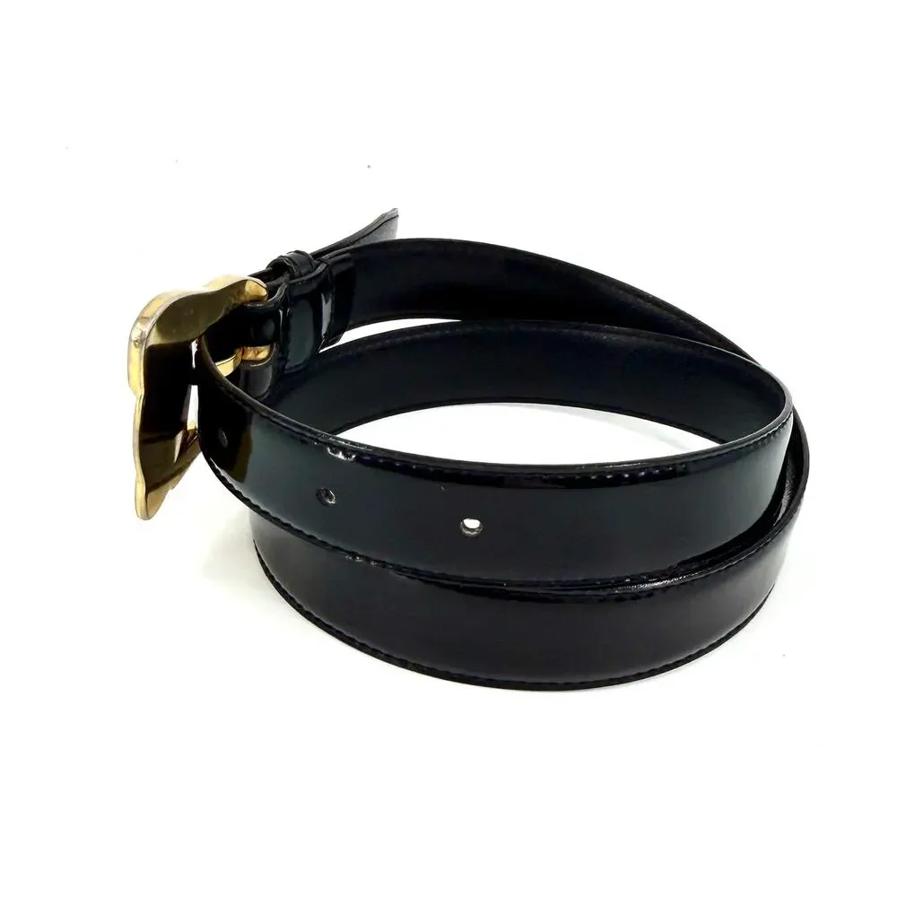 Vintage 90s Magid Black Patent Leather Statement Buckle Belt